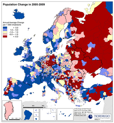 Map population change Europe